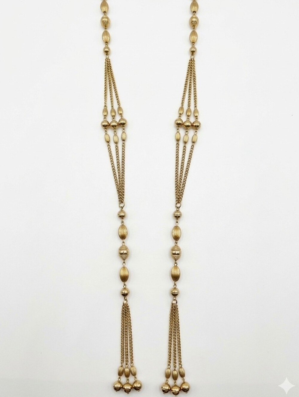 Vtg Sarah Coventry "Fashionette" Gold Tone Lariat Tassel Beaded Necklace